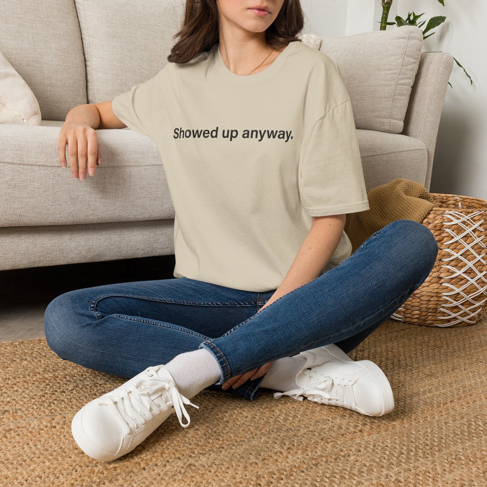 Showed Up Anyway — Minimalist Motivational T-Shirt